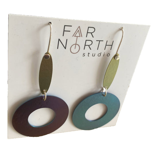 FAR NORTH STUDIO | ‘O! Earrings’ | Teal green + gold  | Titanium and sterling silver