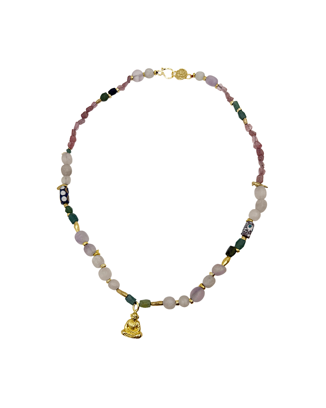 ARTIZ | 'Spring Necklace Collection’ (10) | Gold plated Buddha / African glass / fluorite / amethyst