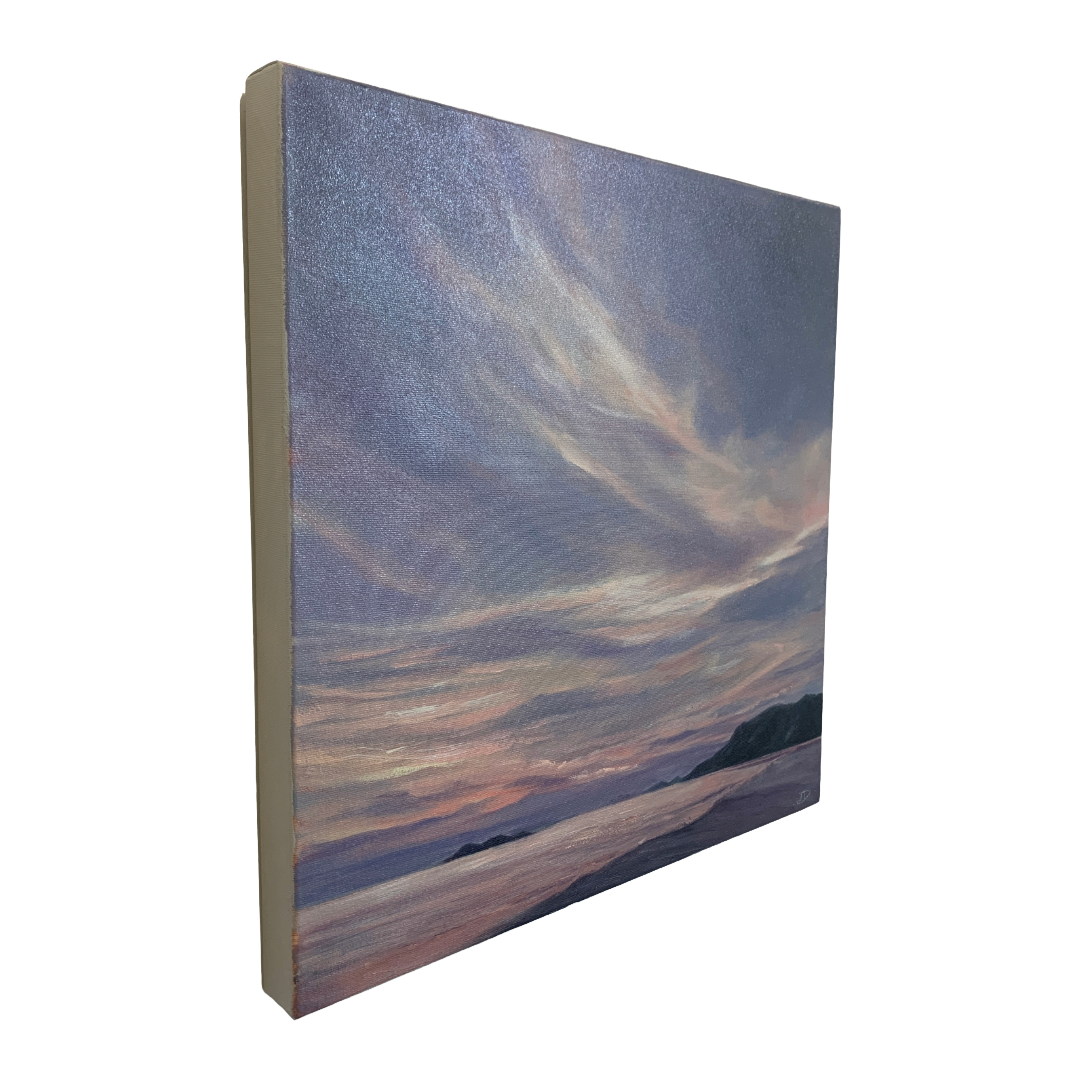 LOU DERRY | ‘Beach at Dusk’ | 2025 | oil on canvas | 50 x 50 x 3.5 cm