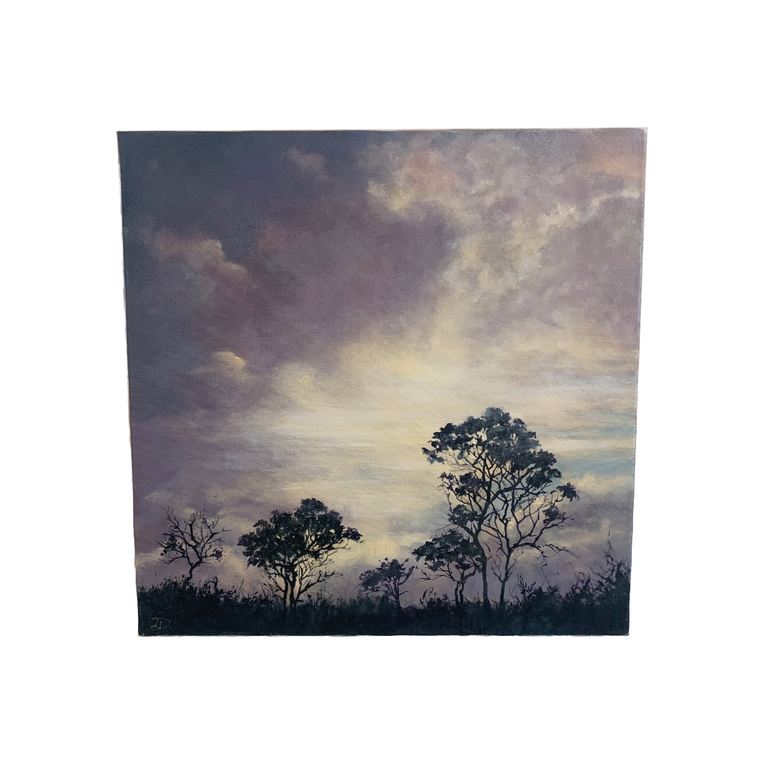 LOU DERRY | ‘Shoreline Dusk’ | 2025 | oil on canvas | 50 x 50 x 3.5 cm