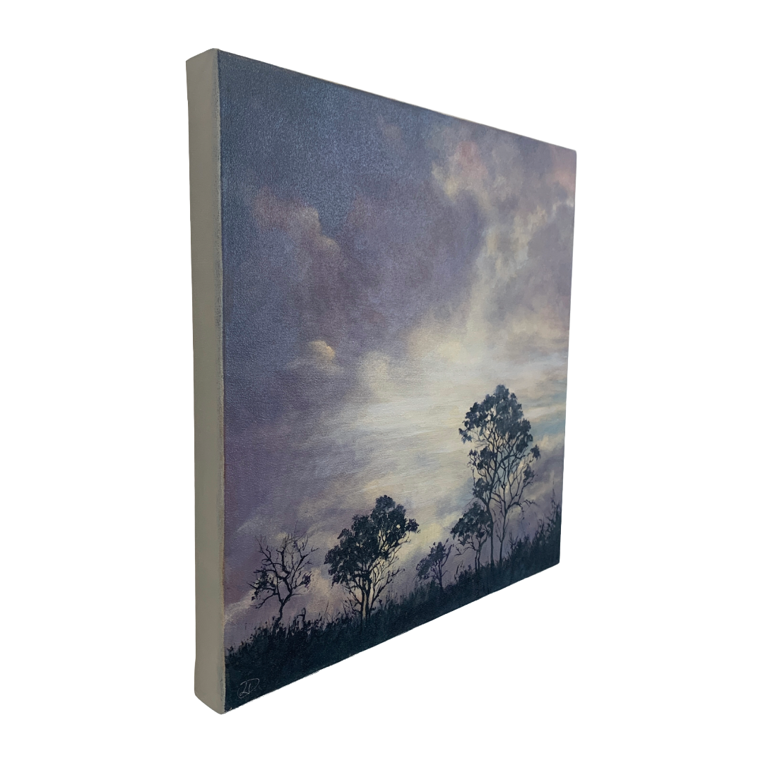 LOU DERRY | ‘Shoreline Dusk’ | 2025 | oil on canvas | 50 x 50 x 3.5 cm