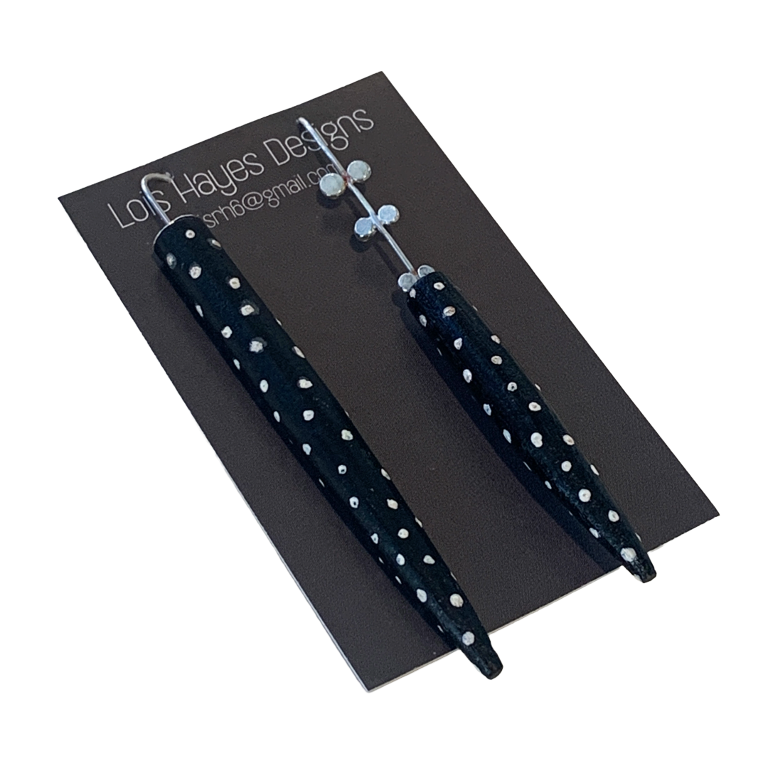 LOIS HAYES | ‘Black + White Points’ Earrings | Hand painted wood / sterling silver