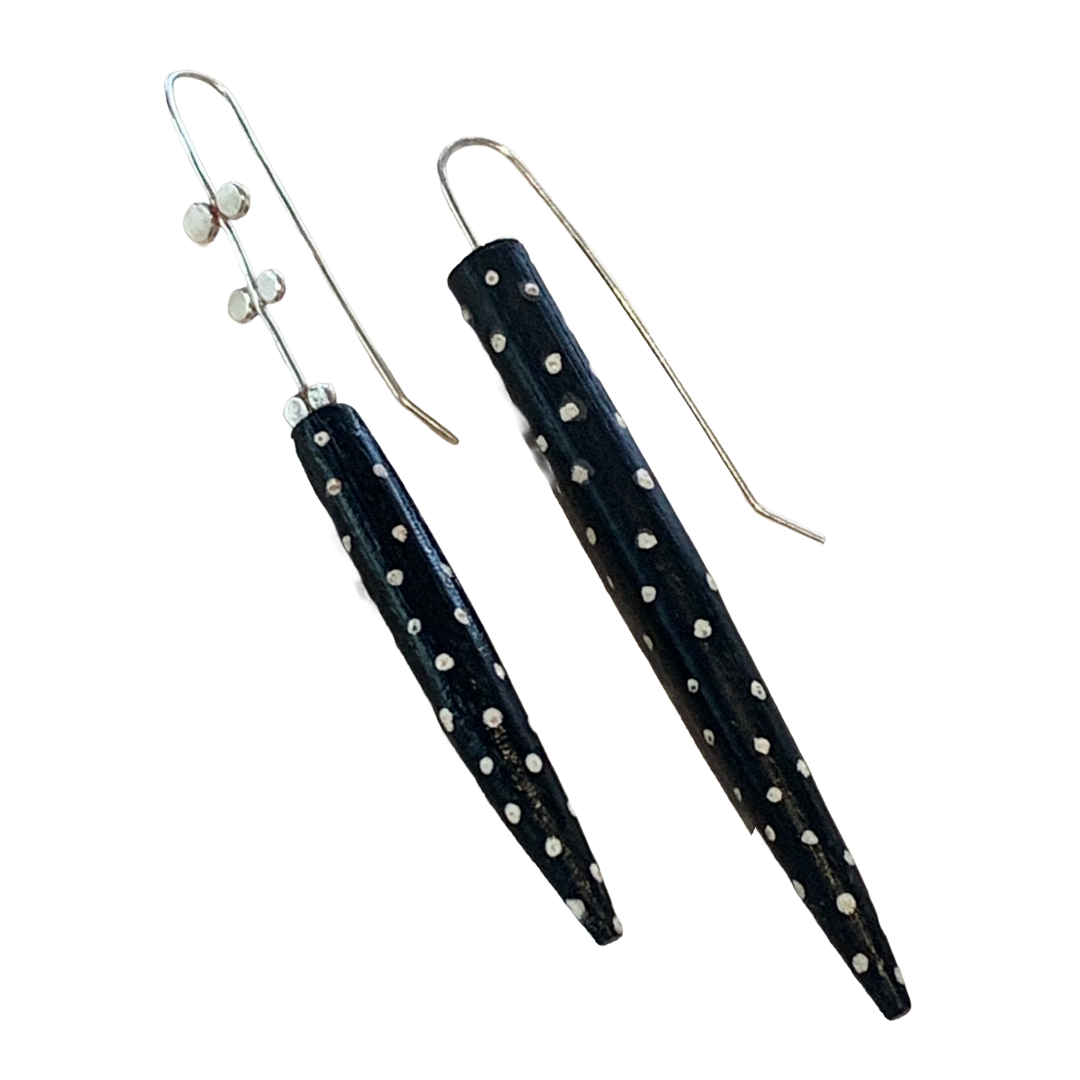 LOIS HAYES | ‘Black + White Points’ Earrings | Hand painted wood / sterling silver