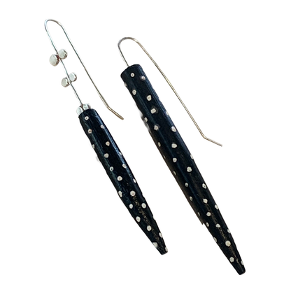 LOIS HAYES | ‘Black + White Points’ Earrings | Hand painted wood / sterling silver