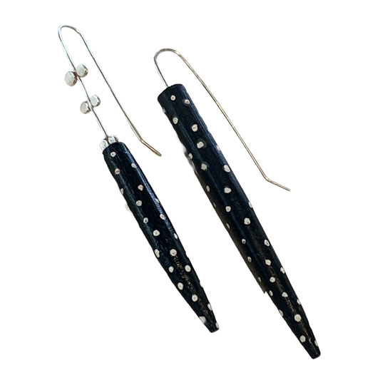 LOIS HAYES | ‘Black + White Points’ Earrings | Hand painted wood / sterling silver