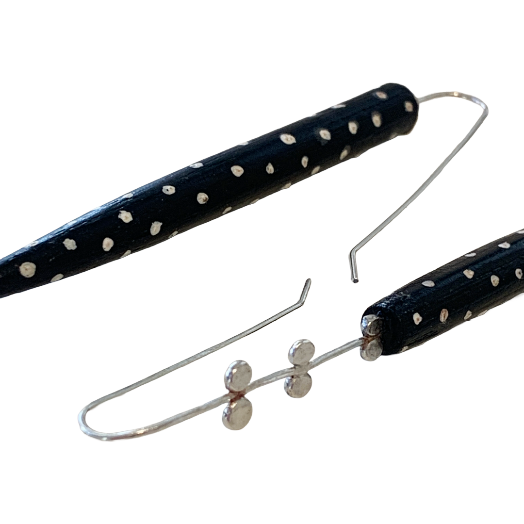 LOIS HAYES | ‘Black + White Points’ Earrings | Hand painted wood / sterling silver