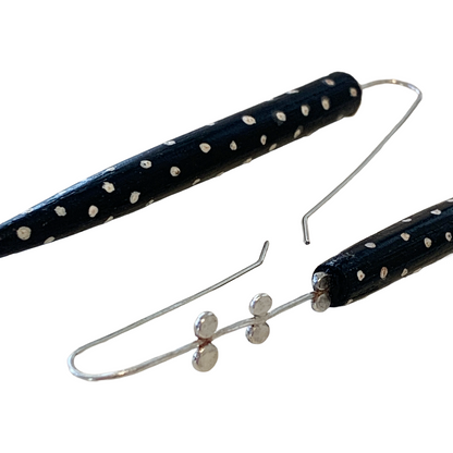 LOIS HAYES | ‘Black + White Points’ Earrings | Hand painted wood / sterling silver