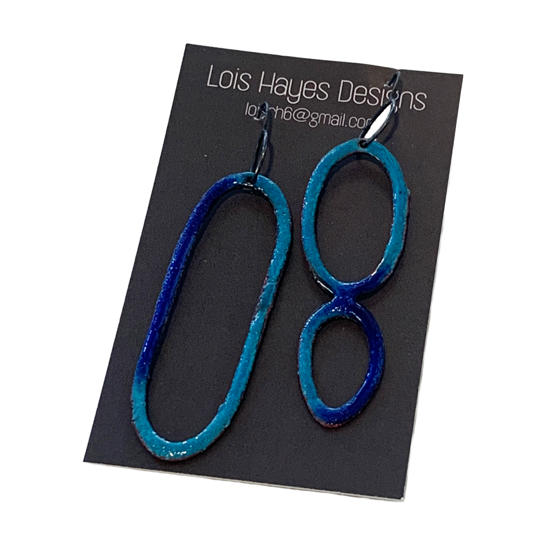 LOIS HAYES | ‘Blue 80’ Earrings | Blue enamel on copper / oxidised silver