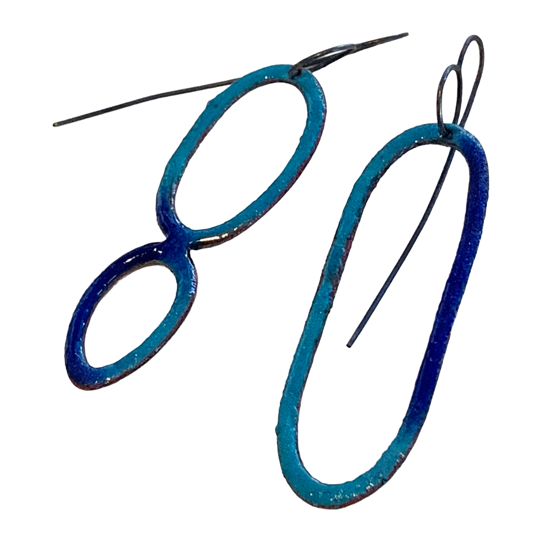 LOIS HAYES | ‘Blue 80’ Earrings | Blue enamel on copper / oxidised silver