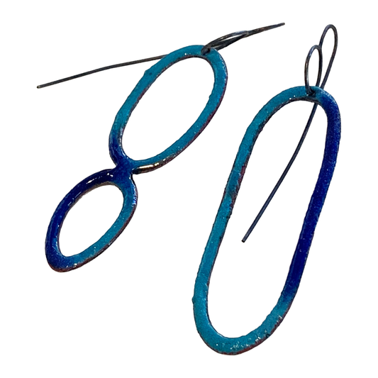 LOIS HAYES | ‘Blue 80’ Earrings | Blue enamel on copper / oxidised silver
