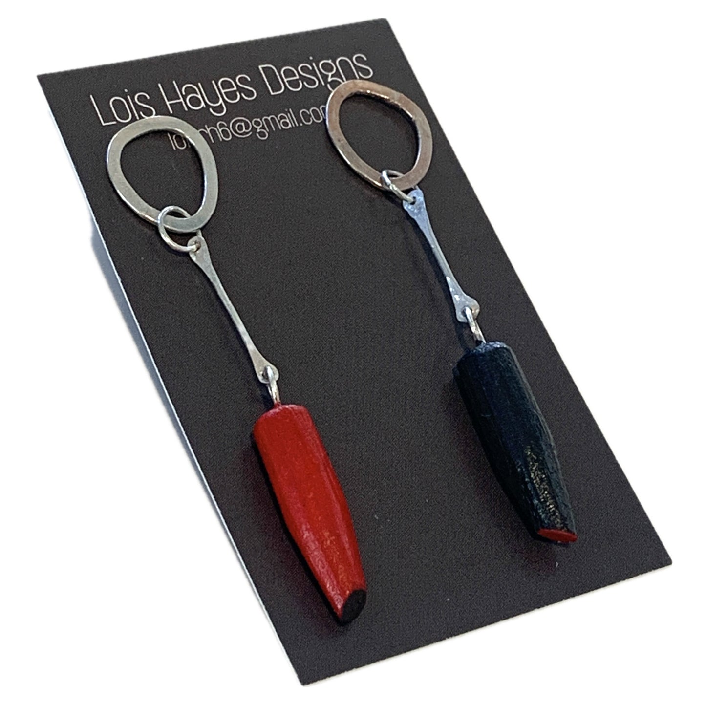 LOIS HAYES | ‘Black + Red Points’ Earrings | Hand painted wood / sterling silver