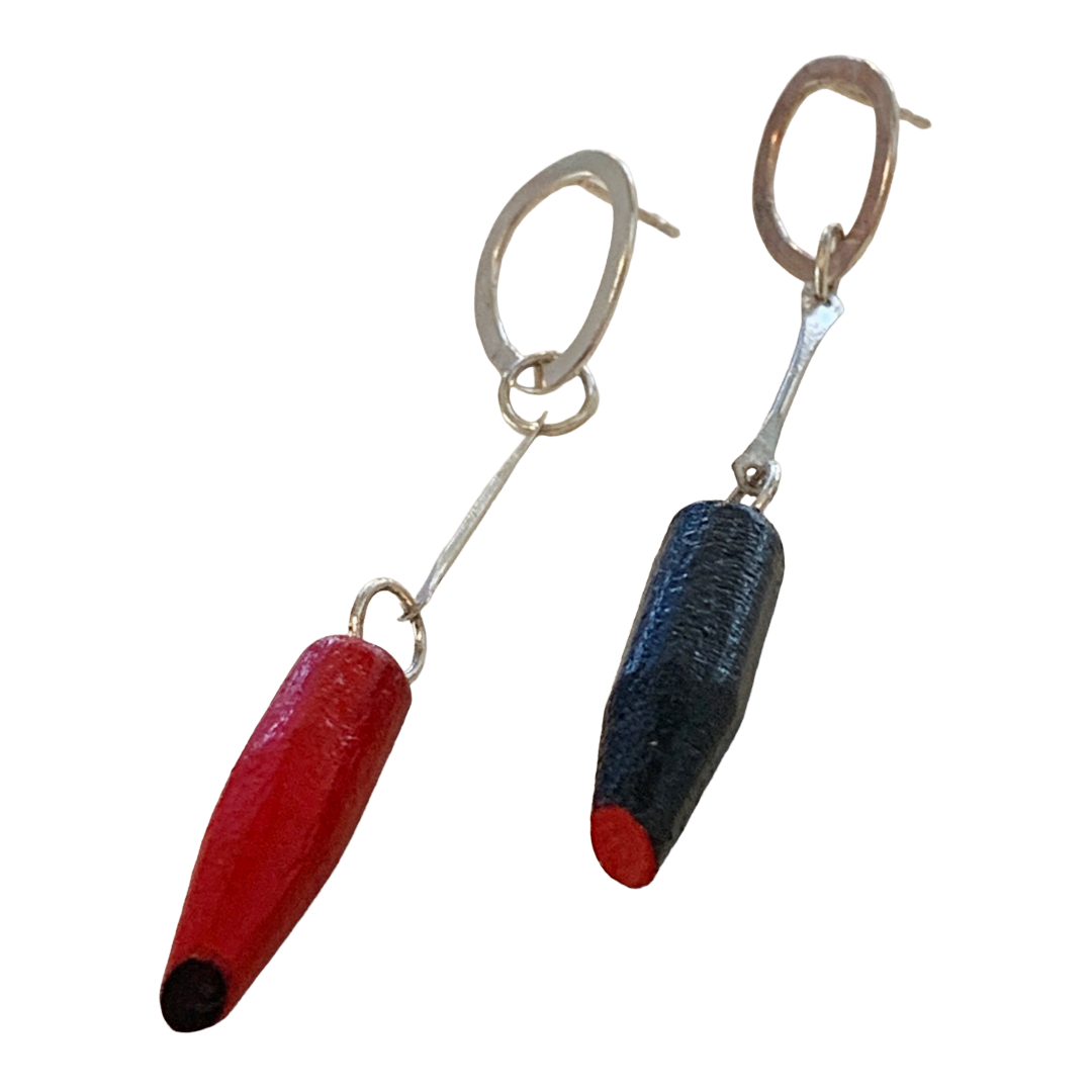 LOIS HAYES | ‘Black + Red Points’ Earrings | Hand painted wood / sterling silver
