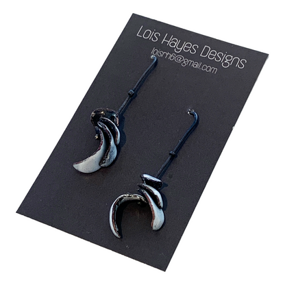 LOIS HAYES | ‘Black + White Stacked’ Earrings | Enamel on copper / oxidised silver