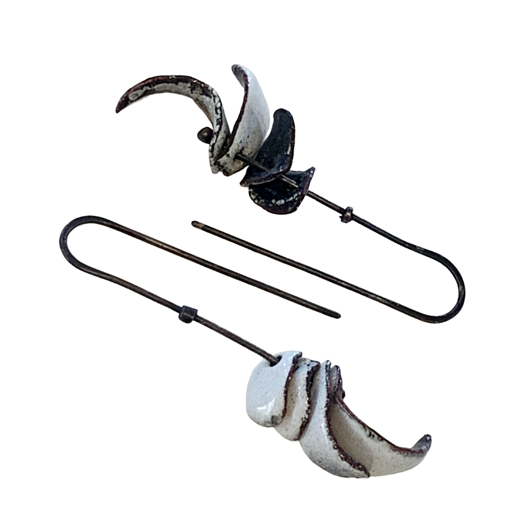 LOIS HAYES | ‘Black + White Stacked’ Earrings | Enamel on copper / oxidised silver