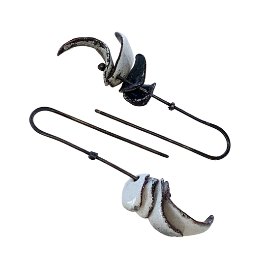 LOIS HAYES | ‘Black + White Stacked’ Earrings | Enamel on copper / oxidised silver