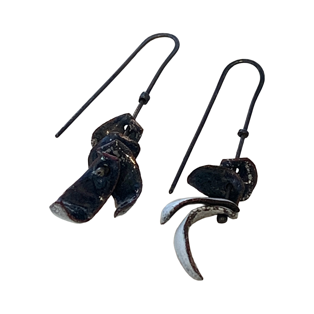 LOIS HAYES | ‘Black + White Stacked’ Earrings | Enamel on copper / oxidised silver