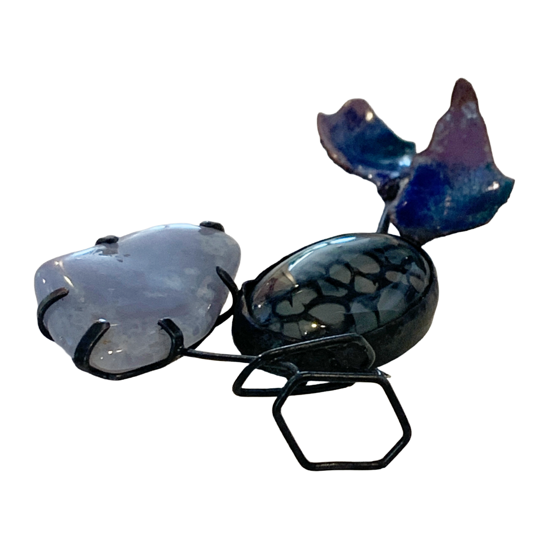 LOIS HAYES | ‘Constructed Brooch’ | blue lace agate + dragon vein agate | enamel on copper / oxidised sterling silver