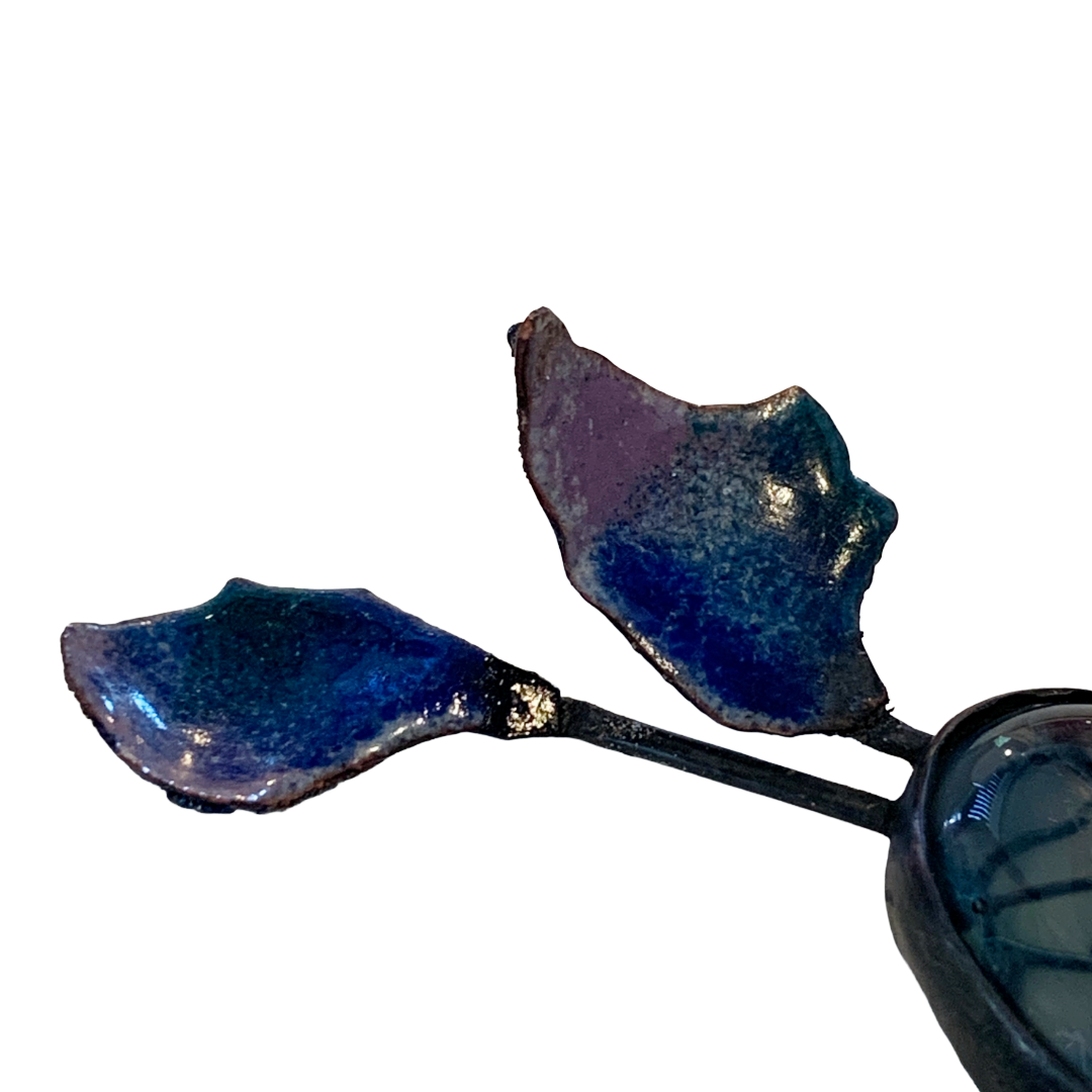 LOIS HAYES | ‘Constructed Brooch’ | blue lace agate + dragon vein agate | enamel on copper / oxidised sterling silver
