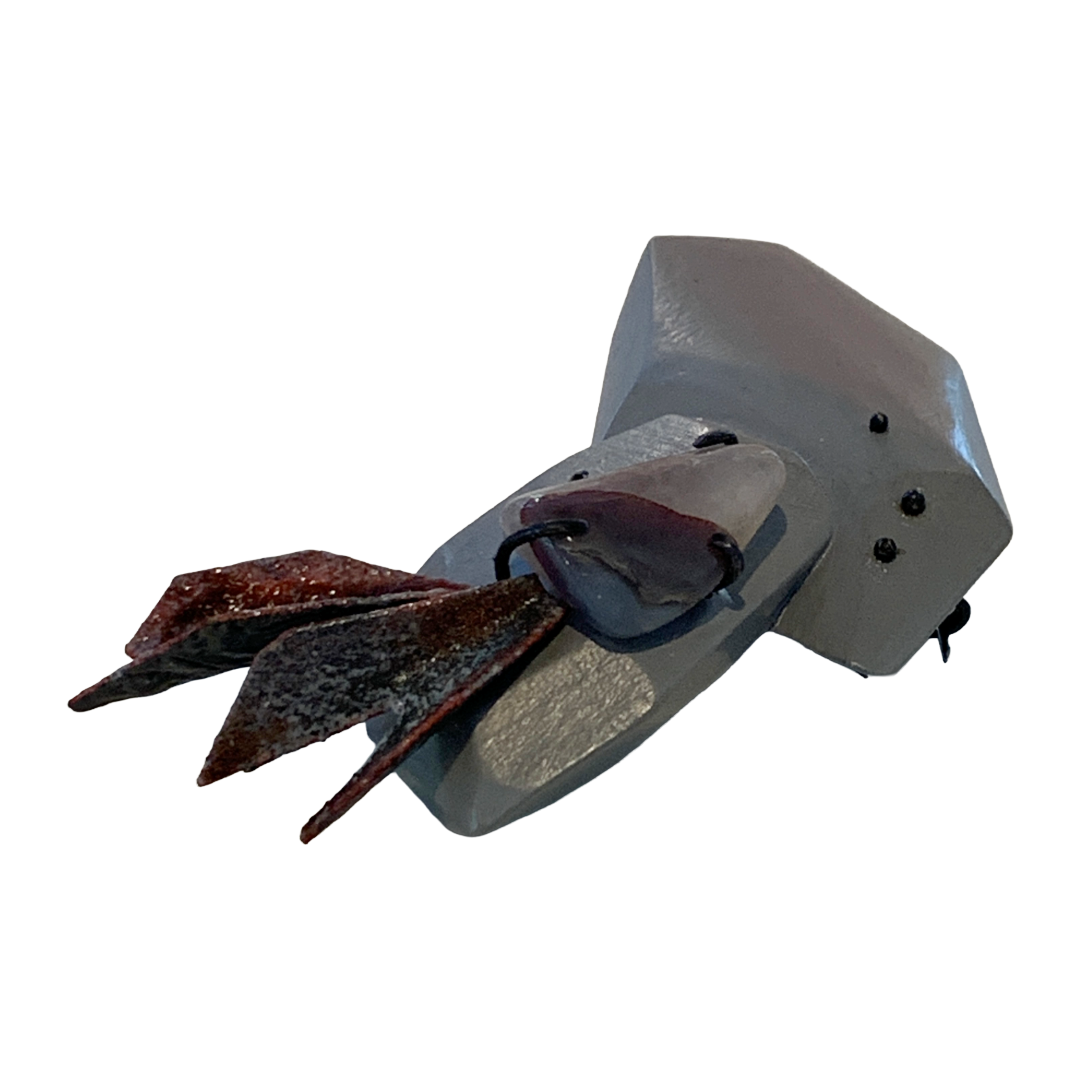 LOIS HAYES | ‘Wing Brooch’ Geometric Grey | hand painted wood | enamel on copper / banded agate