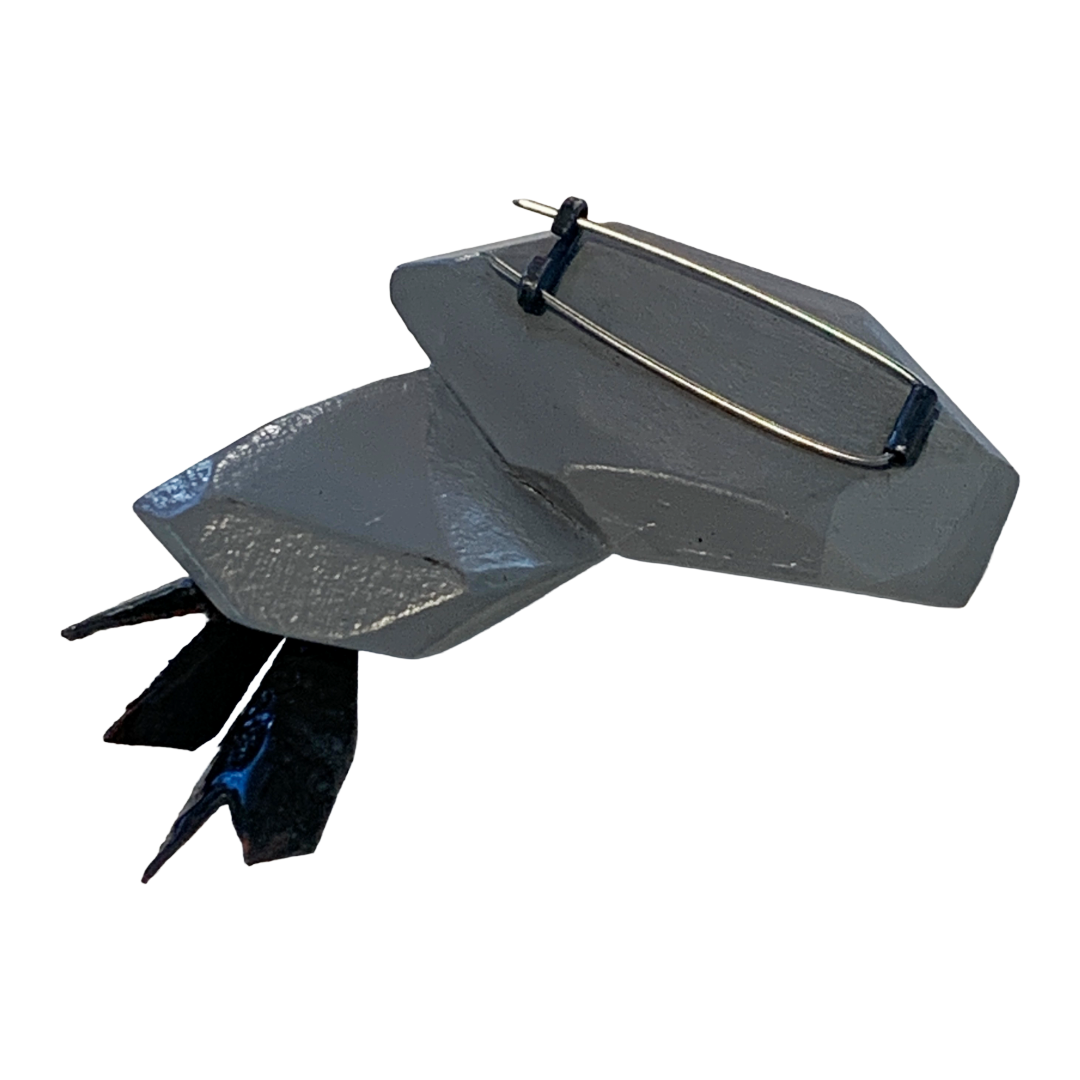 LOIS HAYES | ‘Wing Brooch’ Geometric Grey | hand painted wood | enamel on copper / banded agate