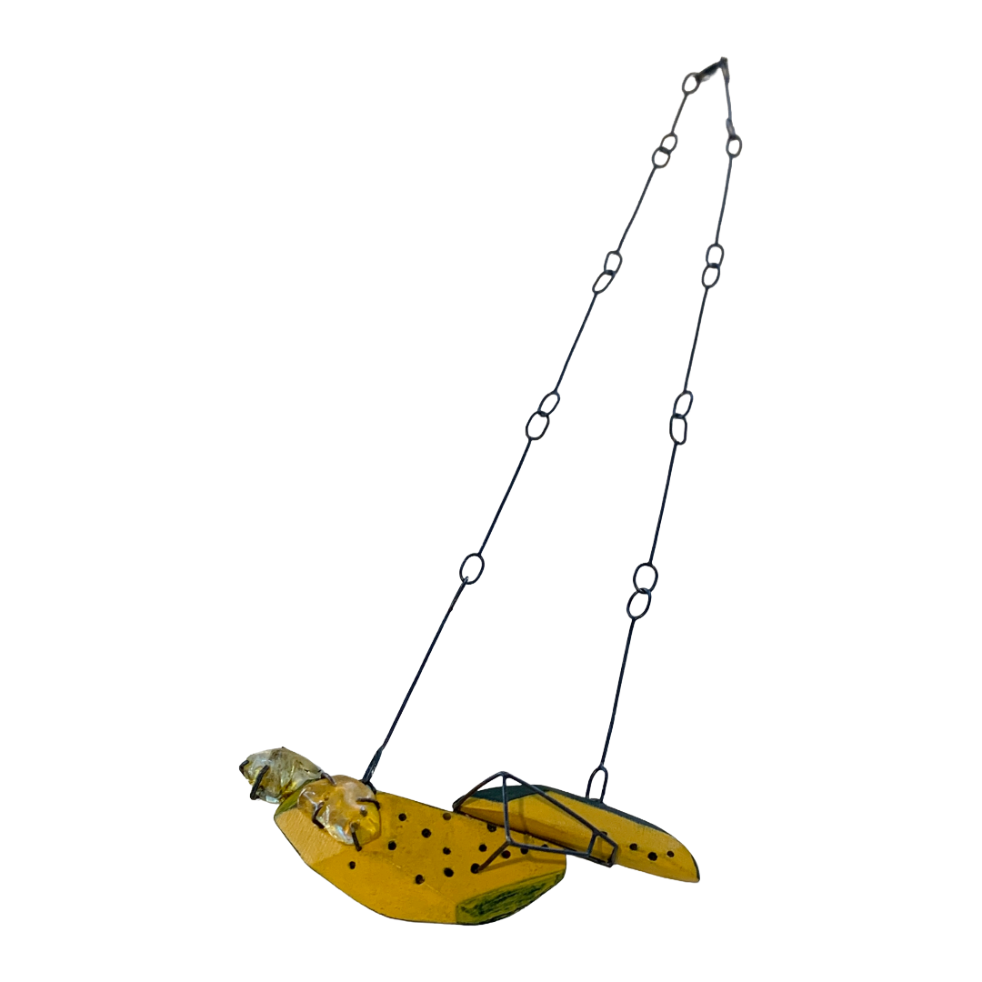 LOIS HAYES | ‘Geometric Neckpiece’ – Yellow / Green | hand painted wood | oxidized sterling silver / raw citrine