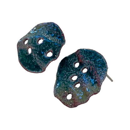 LOIS HAYES | ‘Rippled Studs’- Teal | enamel on copper / sterling silver