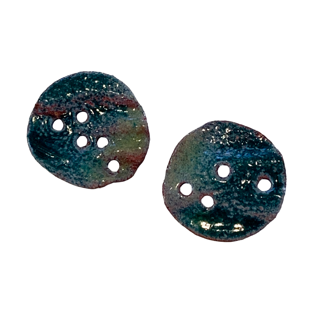 LOIS HAYES | ‘Rippled Studs’- Teal | enamel on copper / sterling silver