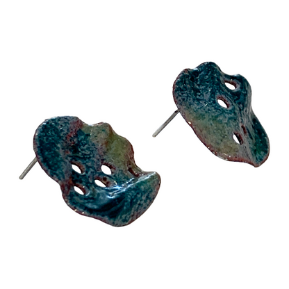 LOIS HAYES | ‘Rippled Studs’- Teal | enamel on copper / sterling silver