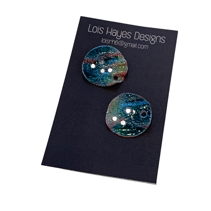 LOIS HAYES | ‘Rippled Studs’- Teal | enamel on copper / sterling silver
