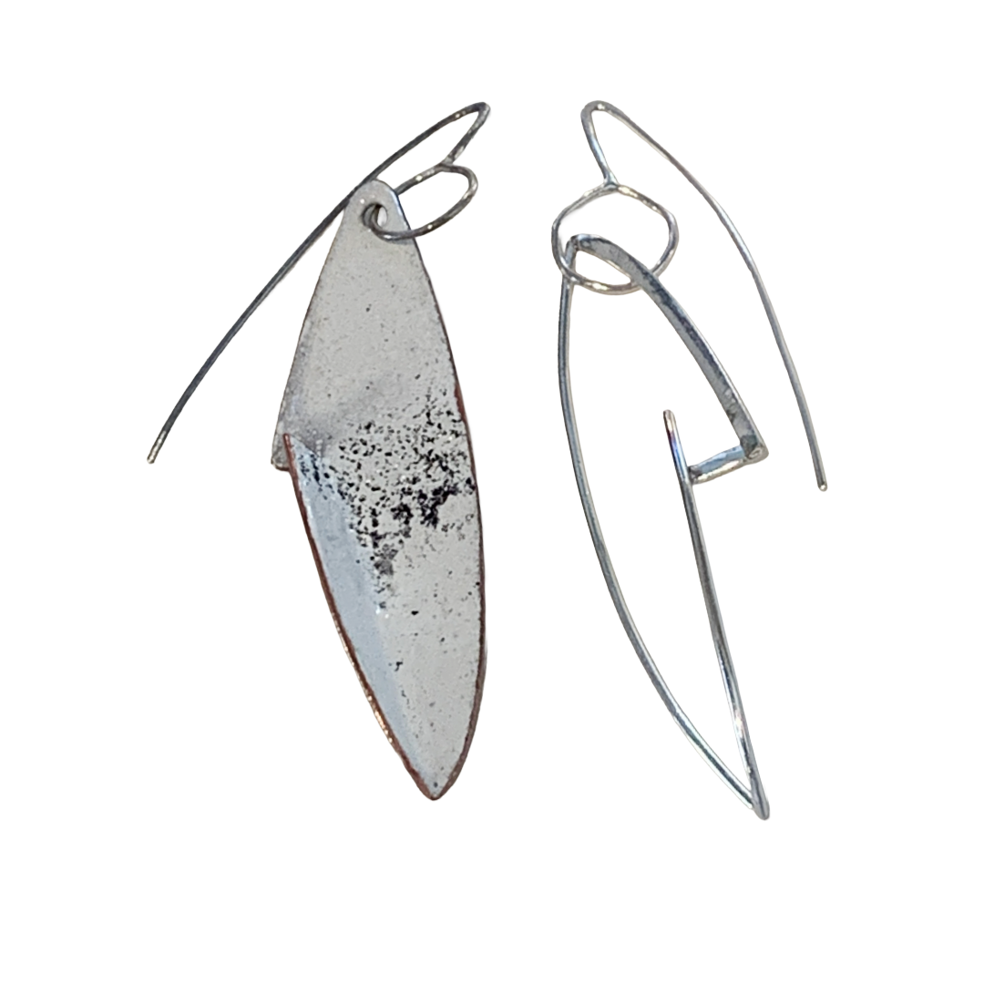 LOIS HAYES | ‘Wing Earrings’- White | enamel on copper / sterling silver