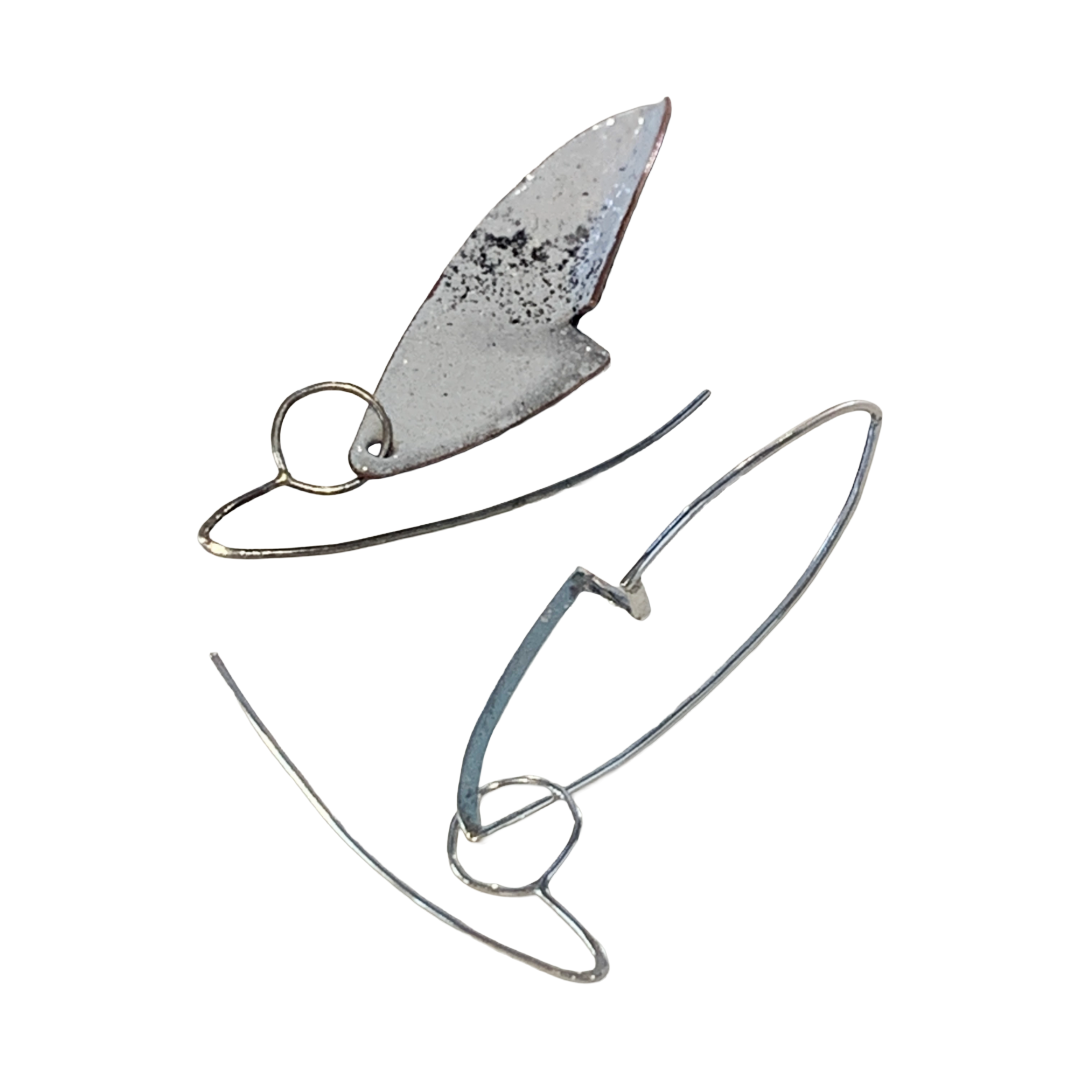 LOIS HAYES | ‘Wing Earrings’- White | enamel on copper / sterling silver