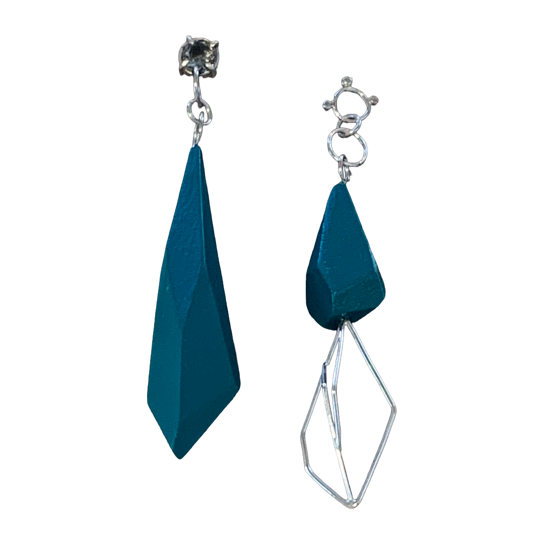 LOIS HAYES | ‘Geometric Earrings’- Turquoise | hand painted wood / sterling silver | nanosital carbon gem