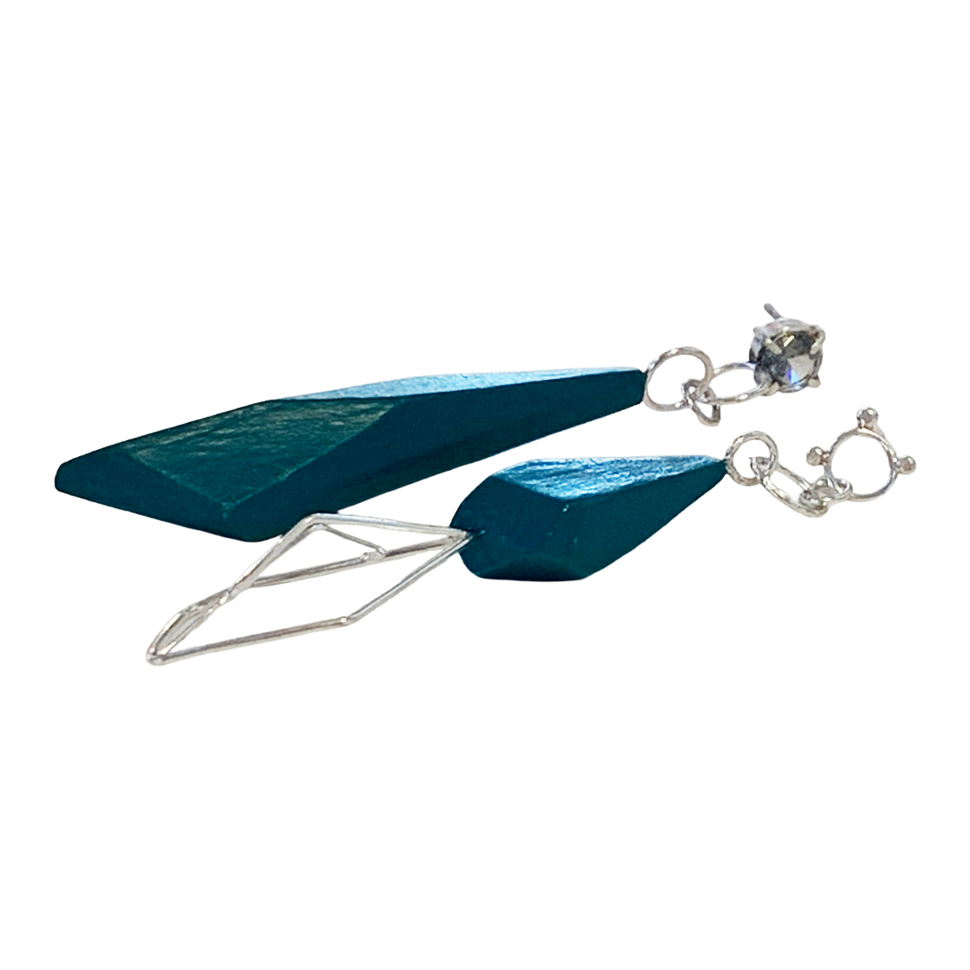 LOIS HAYES | ‘Geometric Earrings’- Turquoise | hand painted wood / sterling silver | nanosital carbon gem