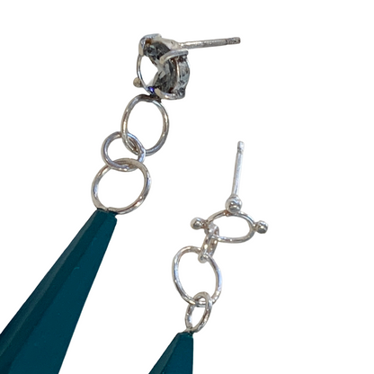 LOIS HAYES | ‘Geometric Earrings’- Turquoise | hand painted wood / sterling silver | nanosital carbon gem
