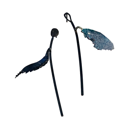 LOIS HAYES | ‘Wing Stem Studs’ | oxidized sterling silver | enamel on copper