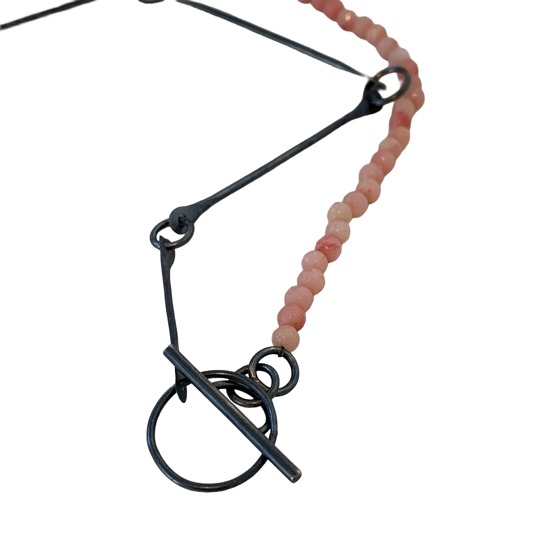 LOIS HAYES | ‘Flower Neckpiece’ | hand painted wood | oxidized sterling silver / natural untreated ruby + rose quartz