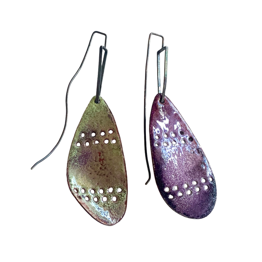 LOIS HAYES DESIGNS | ‘Wing Collection – Two Tone Earrings' | Oxidised silver / purple + green enamel