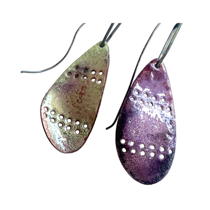 LOIS HAYES DESIGNS | ‘Wing Collection – Two Tone Earrings' | Oxidised silver / purple + green enamel