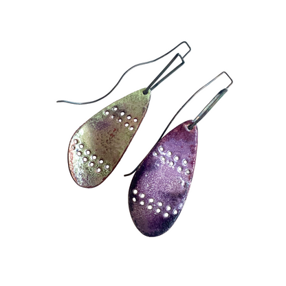 LOIS HAYES DESIGNS | ‘Wing Collection – Two Tone Earrings' | Oxidised silver / purple + green enamel