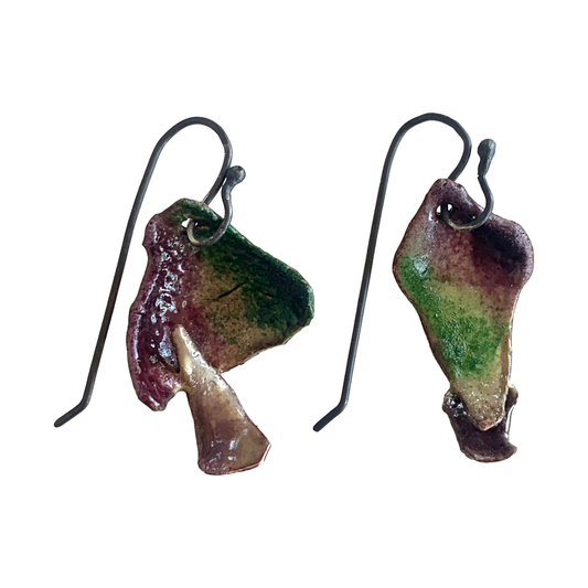 LOIS HAYES DESIGNS | ‘Summer Collection – Bushland Earrings #1 ' | Oxidised silver / purple + green enamel