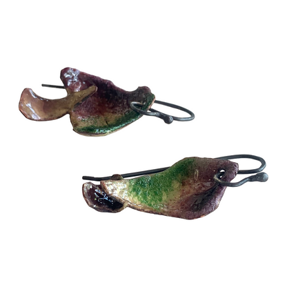LOIS HAYES DESIGNS | ‘Summer Collection – Bushland Earrings #1 ' | Oxidised silver / purple + green enamel