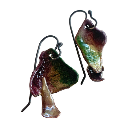 LOIS HAYES DESIGNS | ‘Summer Collection – Bushland Earrings #1 ' | Oxidised silver / purple + green enamel
