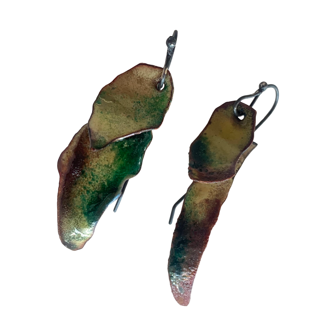 LOIS HAYES DESIGNS | ‘Summer Collection – Leaves Earrings #1 ' | Oxidised silver / purple + green enamel