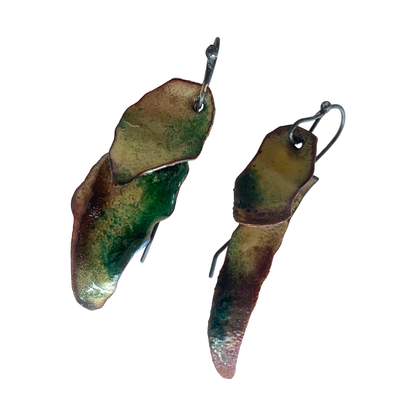 LOIS HAYES DESIGNS | ‘Summer Collection – Leaves Earrings #1 ' | Oxidised silver / purple + green enamel