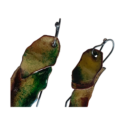 LOIS HAYES DESIGNS | ‘Summer Collection – Leaves Earrings #1 ' | Oxidised silver / purple + green enamel