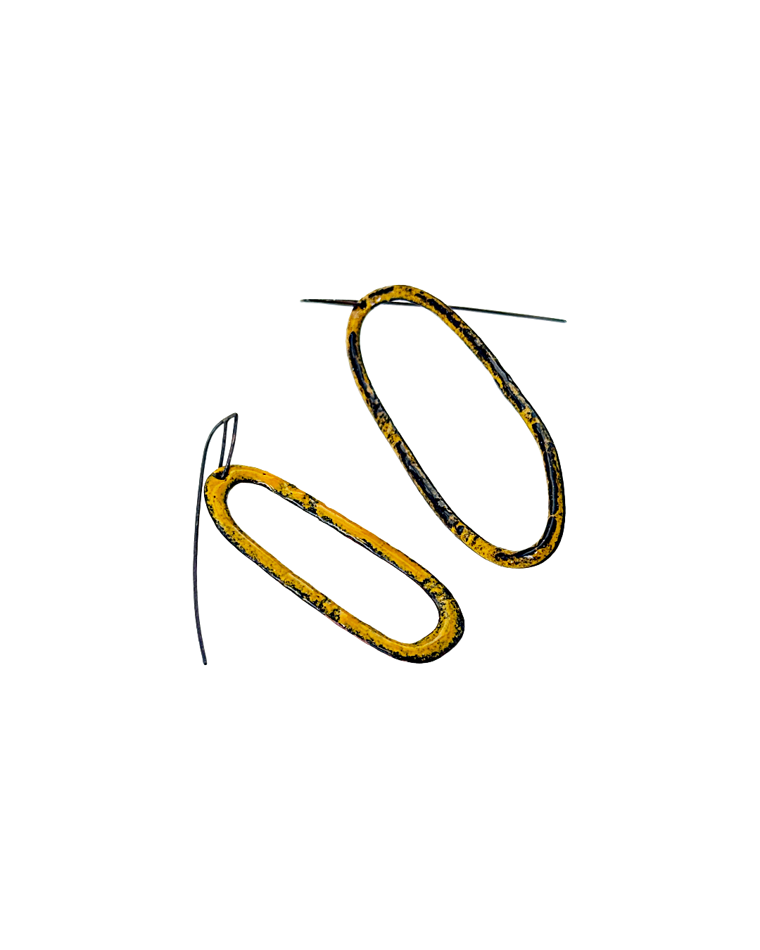 LOIS HAYES DESIGNS | ‘Summer Collection – Wonky Orb Earrings’ | Yellow enamel on copper / oxidised silver