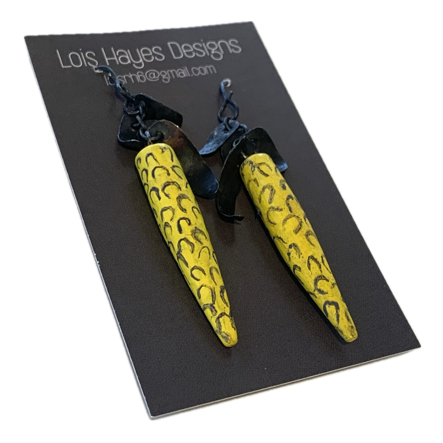 LOIS HAYES | ‘Yellow Points’ Earrings | Hand painted wood / blackened sterling silver
