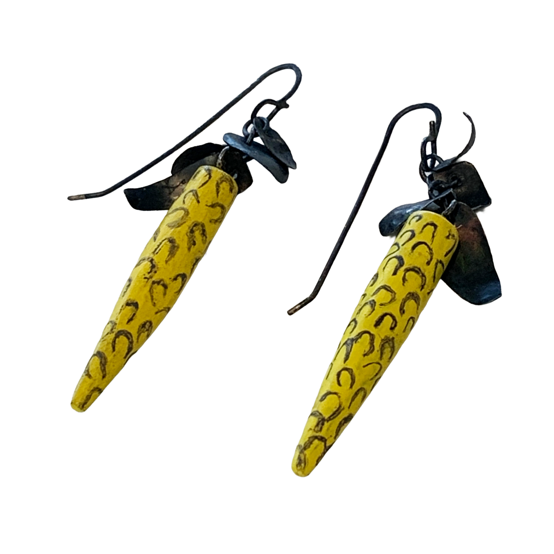 LOIS HAYES | ‘Yellow Points’ Earrings | Hand painted wood / blackened sterling silver
