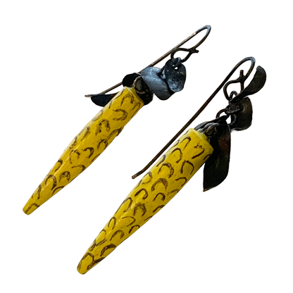 LOIS HAYES | ‘Yellow Points’ Earrings | Hand painted wood / blackened sterling silver