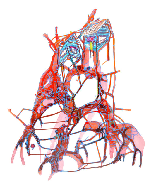 TANIA TOCAR | 'Living Arrangement Series No. 4 - Pipe dream' | 2026 | Ink and pen on watercolour paper | H 760 x W 560 mm